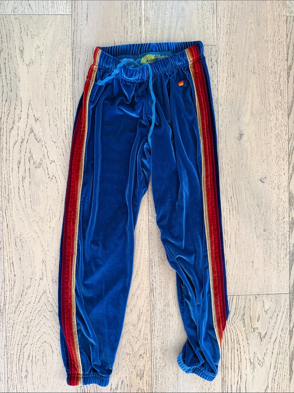 Aviator Nation Royal Blue Velvet Joggers with Red & Gold Side Stripes